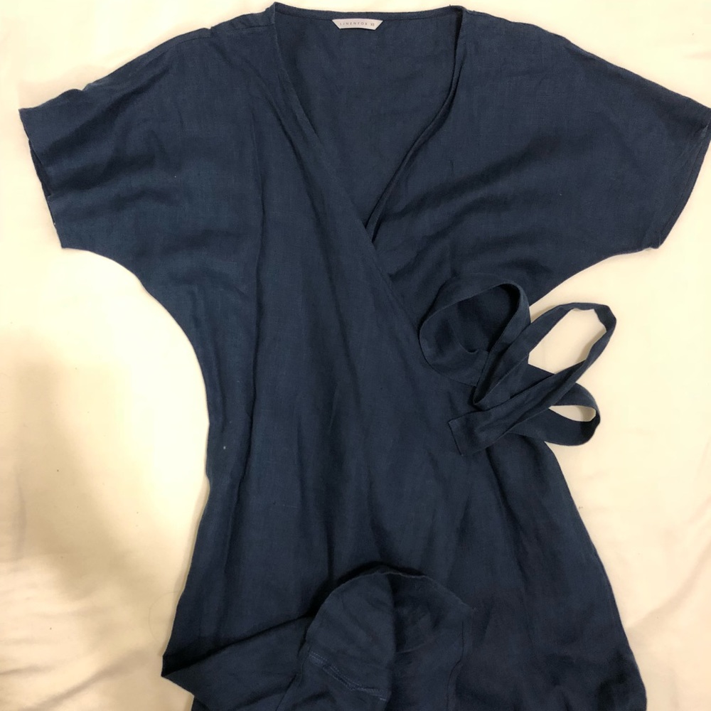 Linen Wrap dress navy small